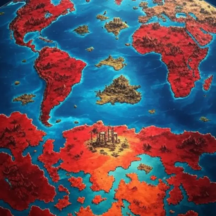 Stylizowana mapa świata Dragonheir: Silent Gods z zaznaczonymi kluczowymi regionami i frakcjami.