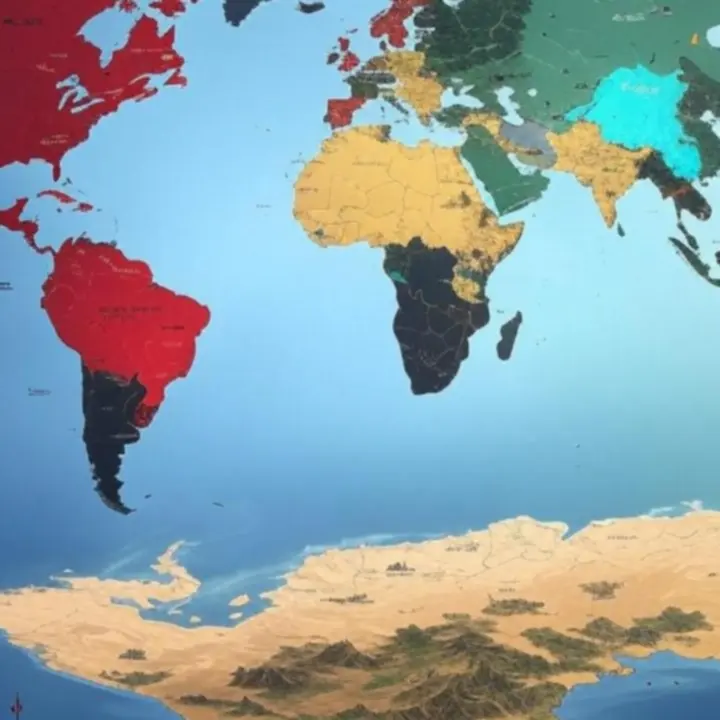 Stylizowana mapa świata Dragonheir z zaznaczonymi krainami i regionami